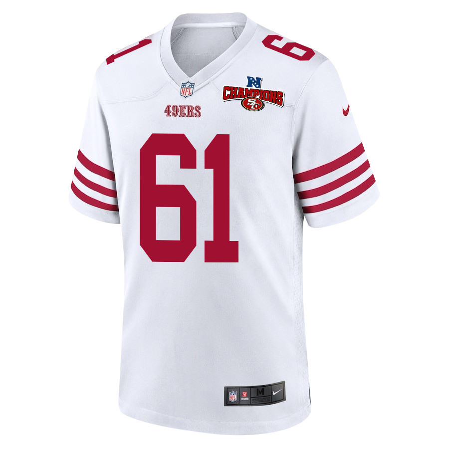 Corey Luciano 61 San Francisco 49ers NFC Champions Patch Game White NFL Jersey Men's