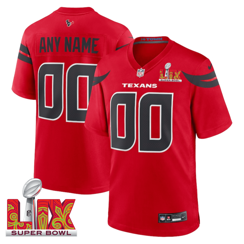 Houston Texans Super Bowl LIX Patch Alternate Game Custom Red NFL Jersey Men's