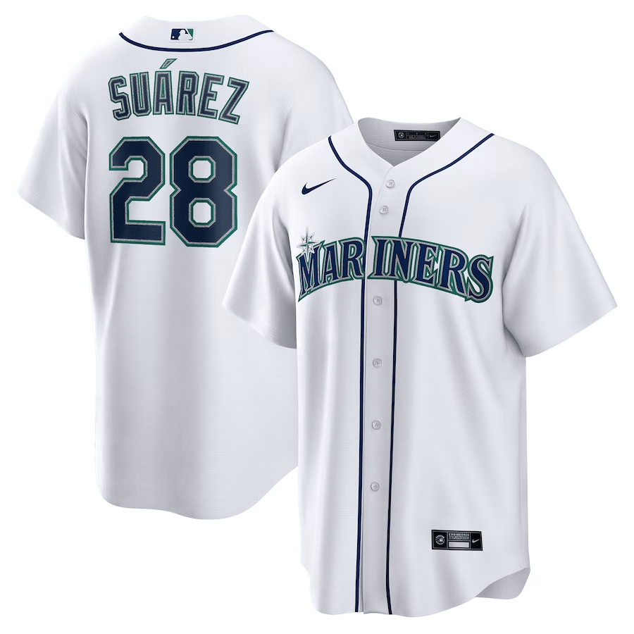 Eugenio Su?rez 28 Seattle Mariners Home White MLB Jersey Men's