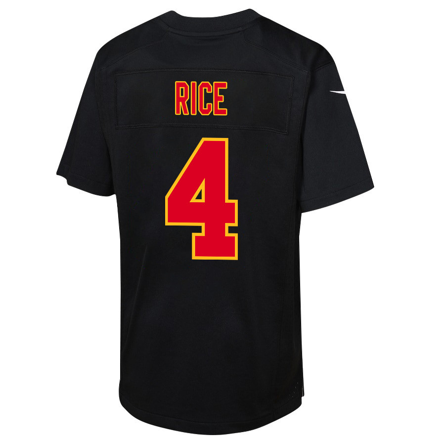 Rashee Rice 4 Kansas City Chiefs Super Bowl LVIII Champions 4X Fashion Game Carbon Black NFL Jersey Youth