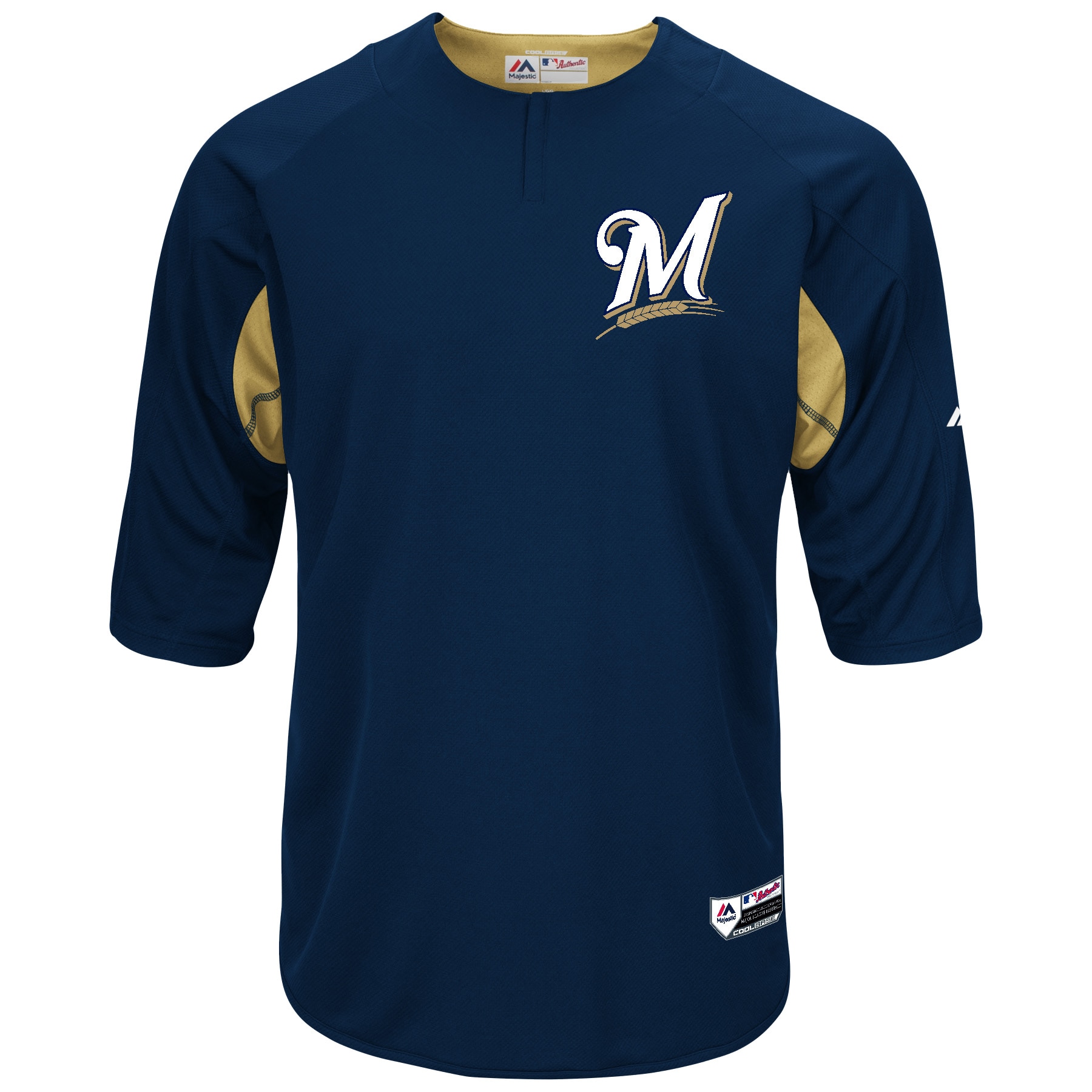 Milwaukee Brewers Majestic Navy/Gold Collection On-Field 3/4-Sleeve Batting Practice MLB Jersey Men's