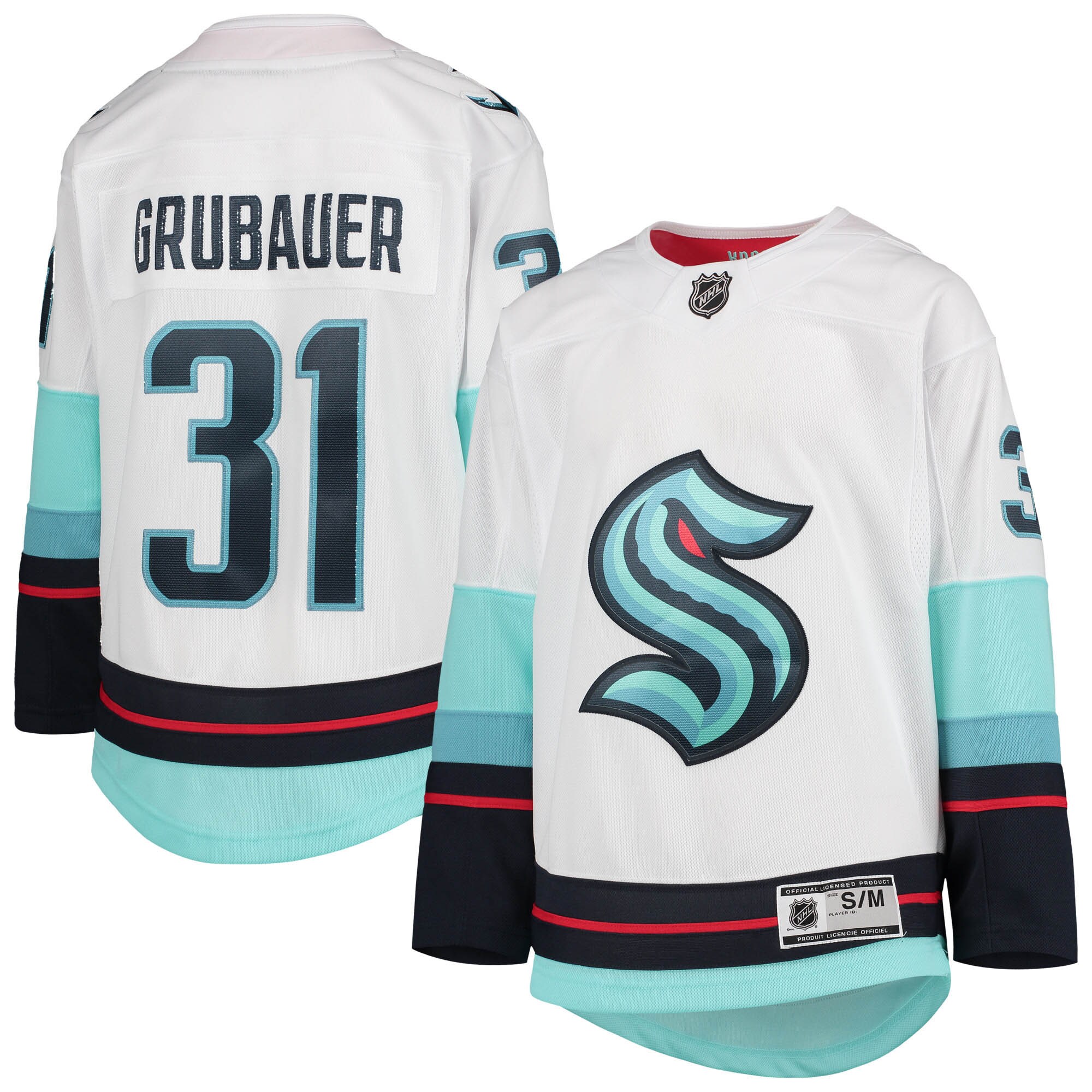 Seattle Kraken Philipp Grubauer White Away Premier Player NHL Jersey Youth