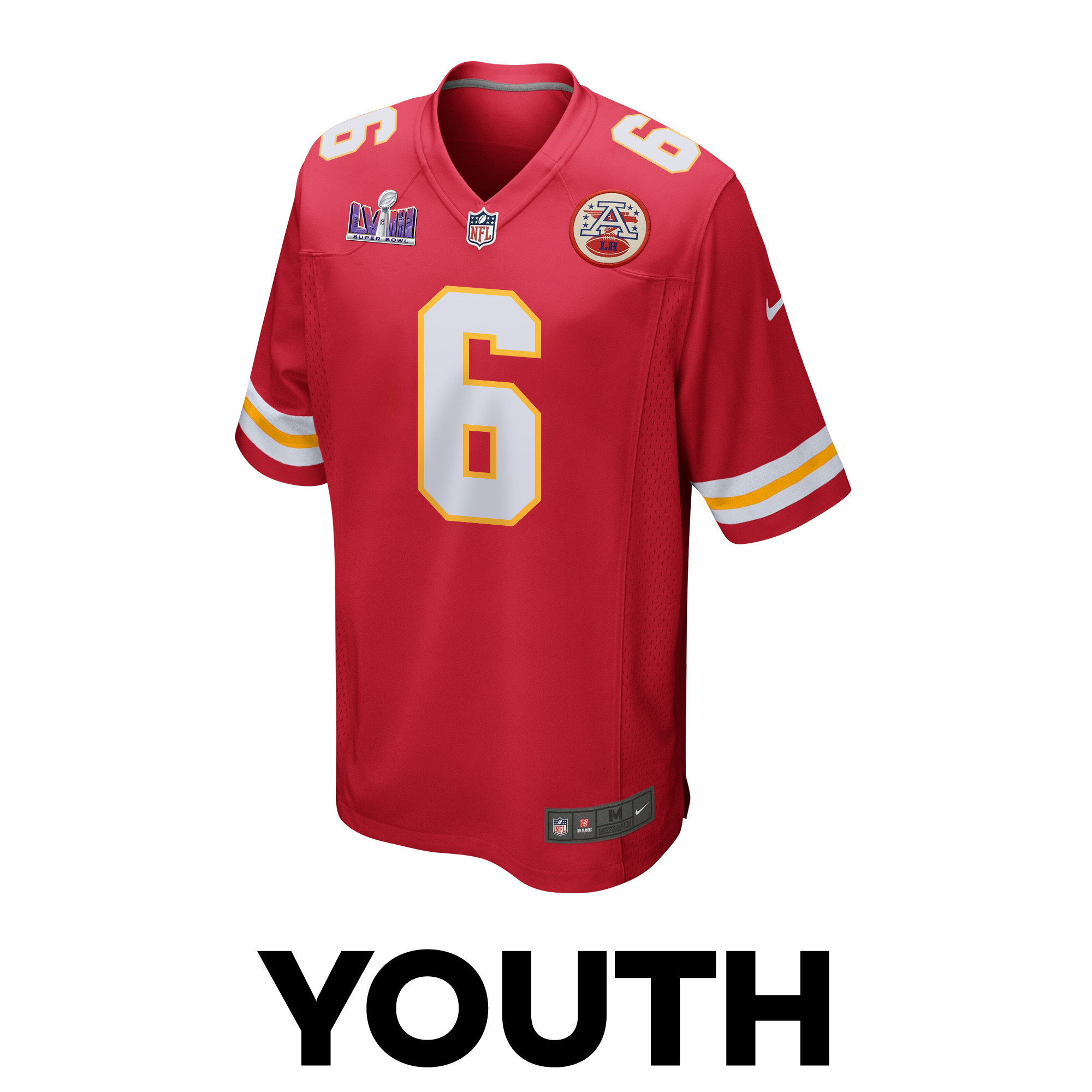 Bryan Cook 6 Kansas City Chiefs Super Bowl LVIII Patch Game Red NFL Jersey Youth