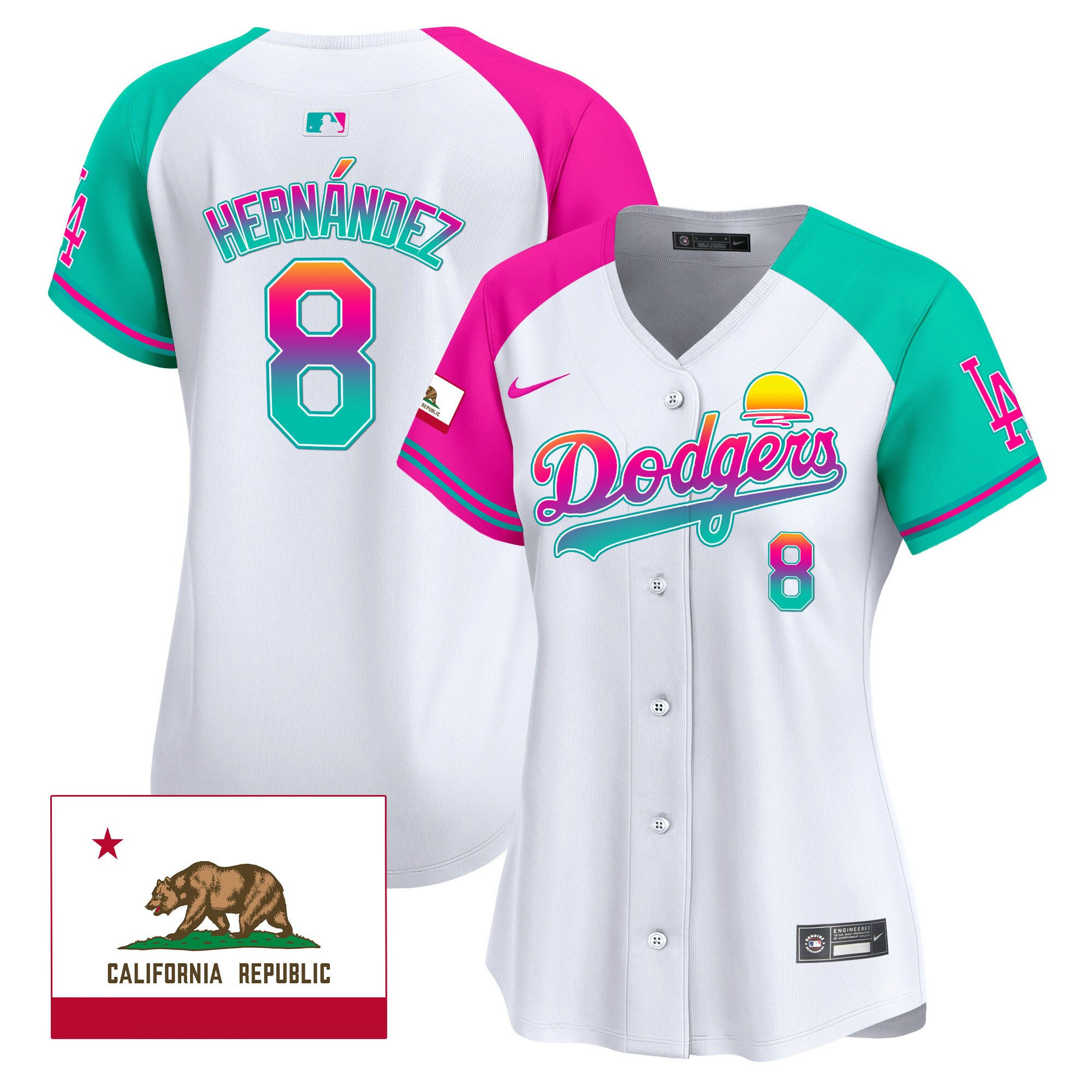 Kike Hernandez 8 Los Angeles Dodgers 2024 Los Angeles City Style California Republic Patch Alternate MLB Jersey Women's