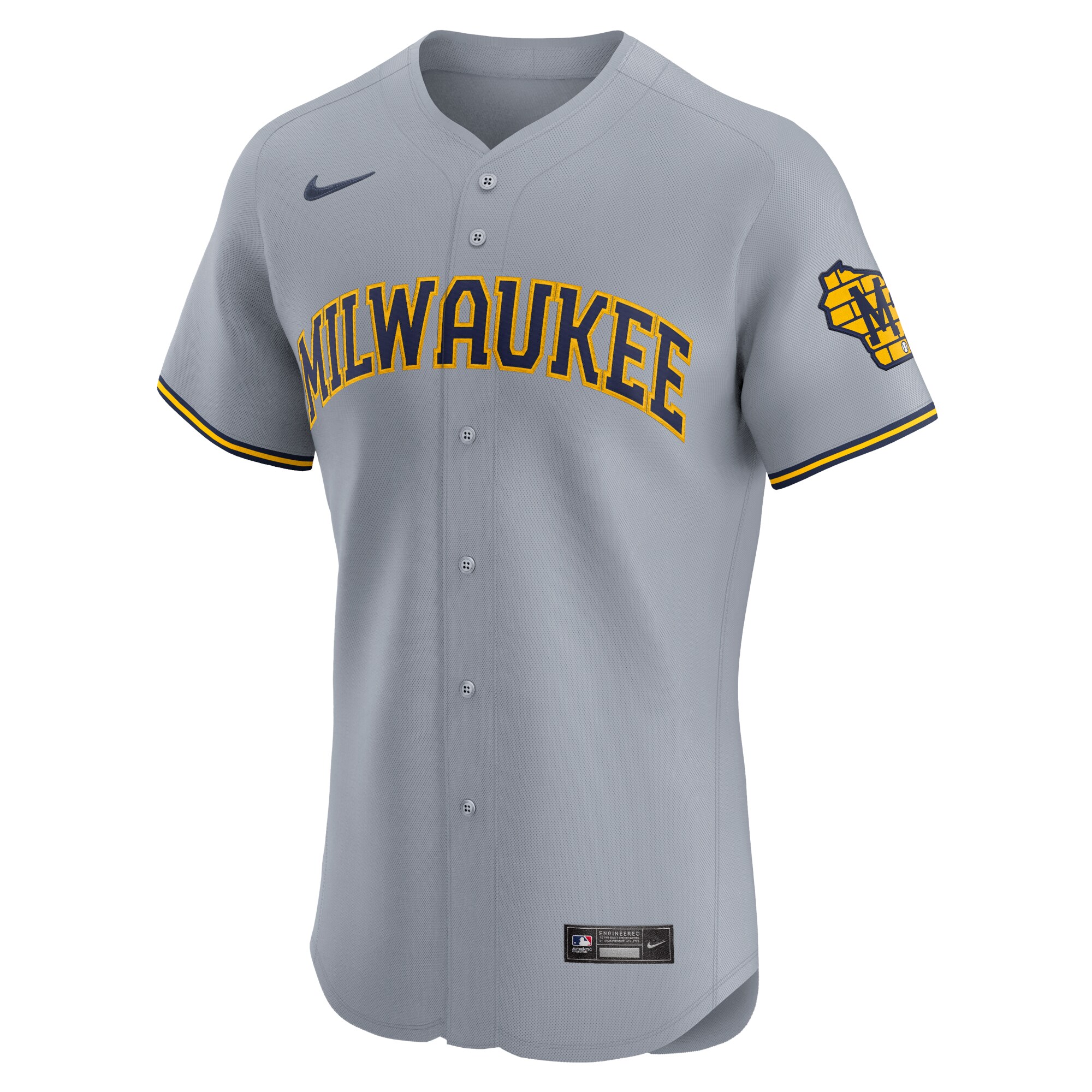 Milwaukee Brewers Gray Road Vapor Premier Elite Patch MLB Jersey Men's