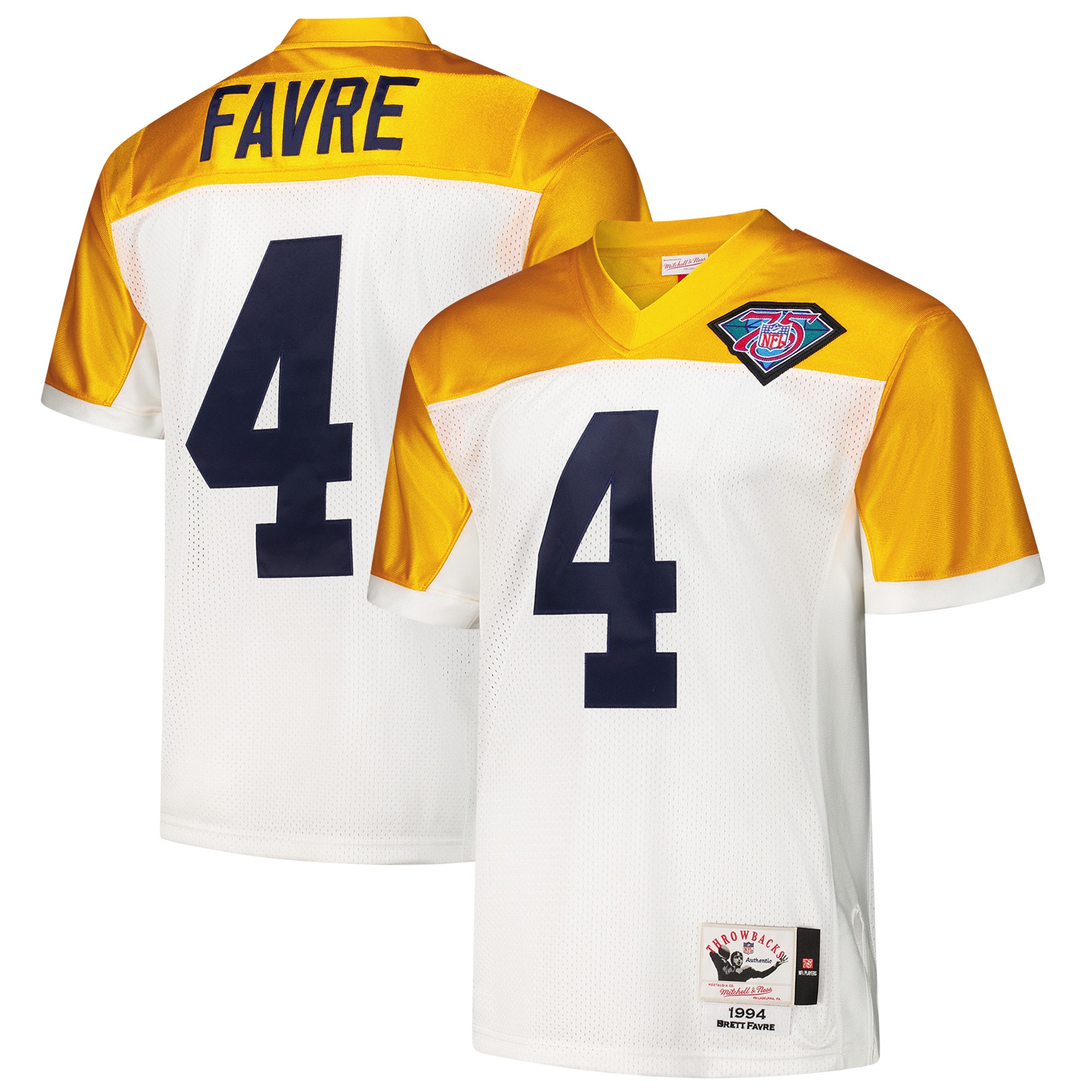 Green Bay Packers 1994 Brett Favre Mitchell Ness White Throwback Retired Player NFL Jersey Men's
