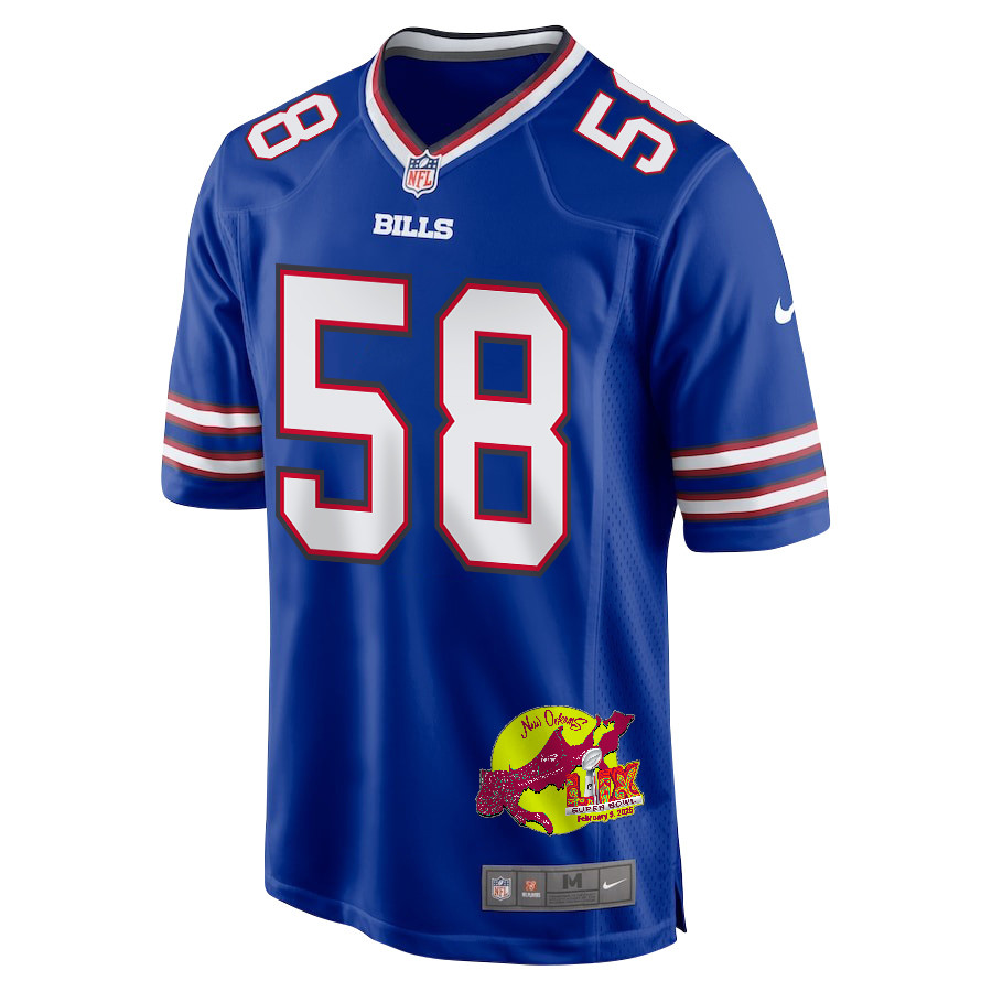 Matt Milano 58 Buffalo Bills Super Bowl LIX New Orleans Patch Game Royal NFL Jersey Men's