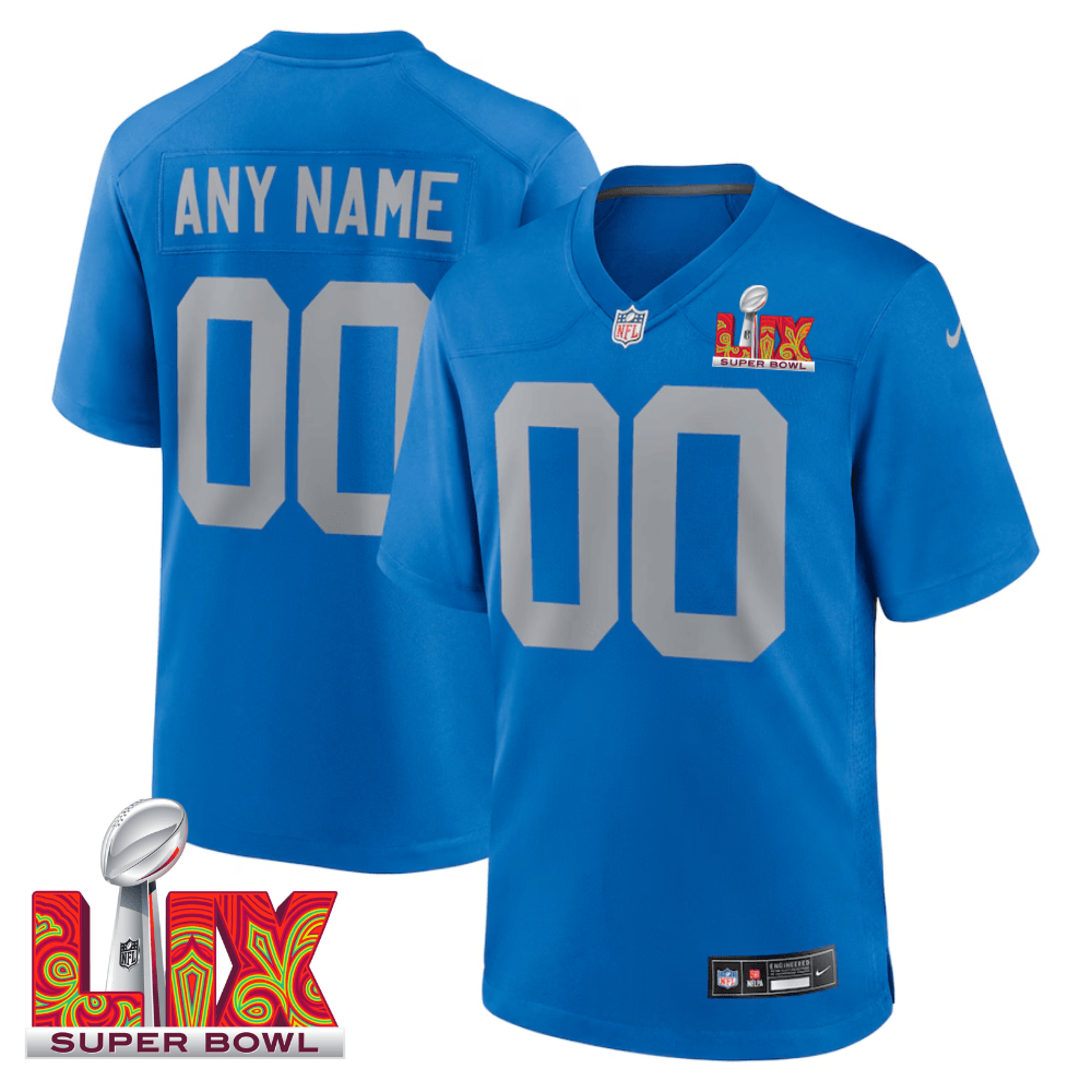 Detroit Lions Super Bowl LIX Patch Alternate Game Custom Blue NFL Jersey Men's