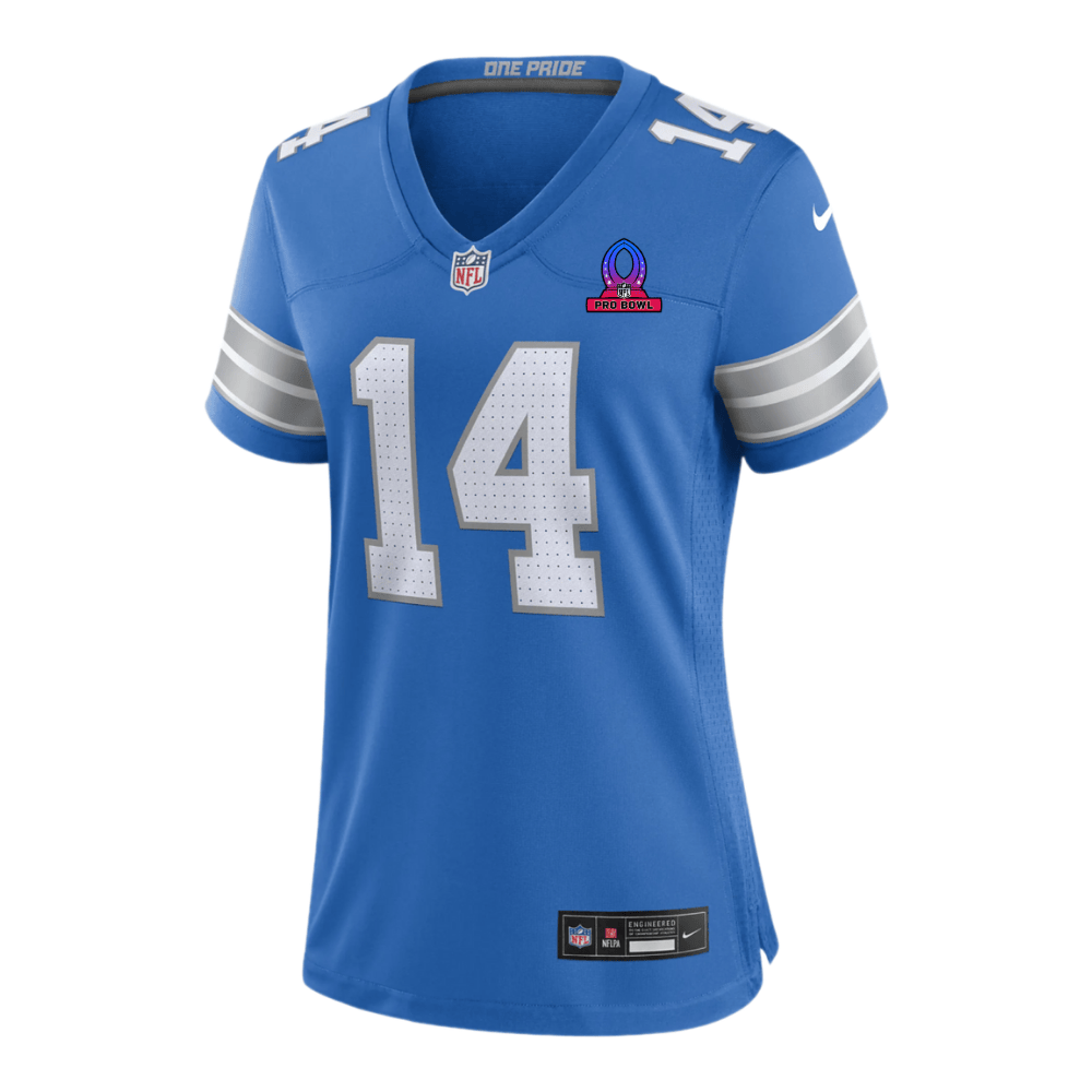 Amon-Ra St. Brown 14 Detroit Lions 2025 Pro Bowl Patch Game Blue NFL Jersey Women's