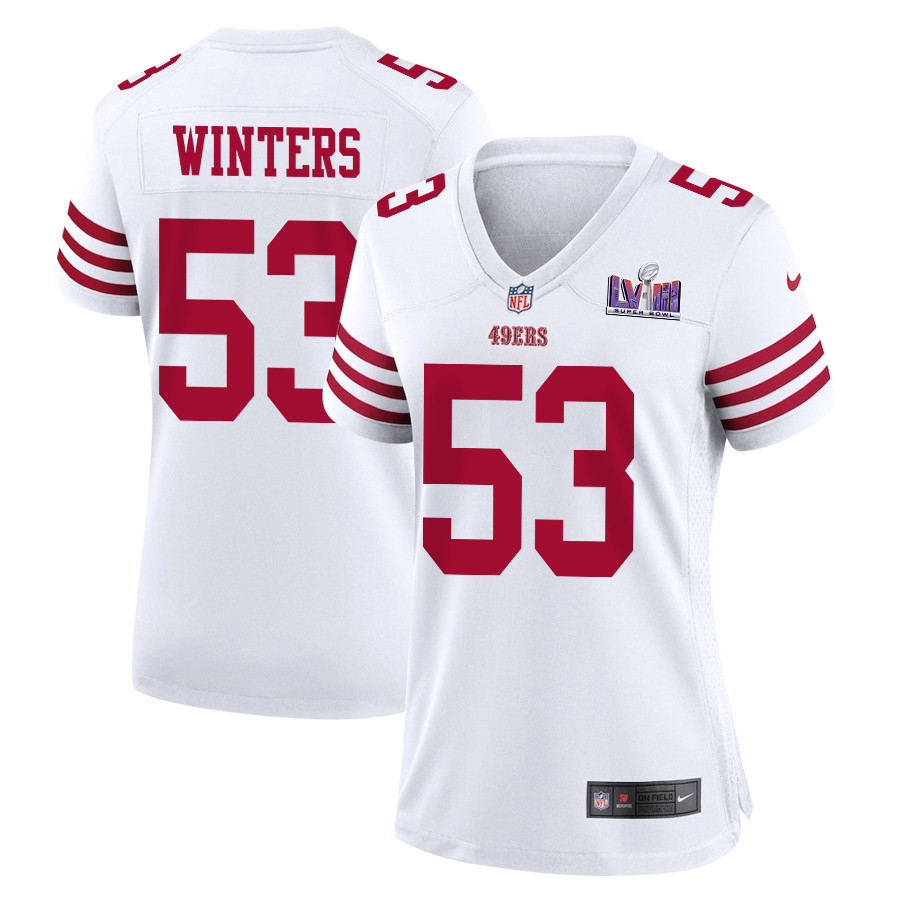 Dee Winters 53 San Francisco 49ers Super Bowl LVIII Patch Game White NFL Jersey Women's