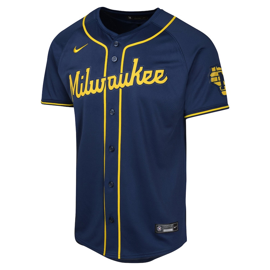 Milwaukee Brewers Alternate Limited Navy MLB Jersey Youth