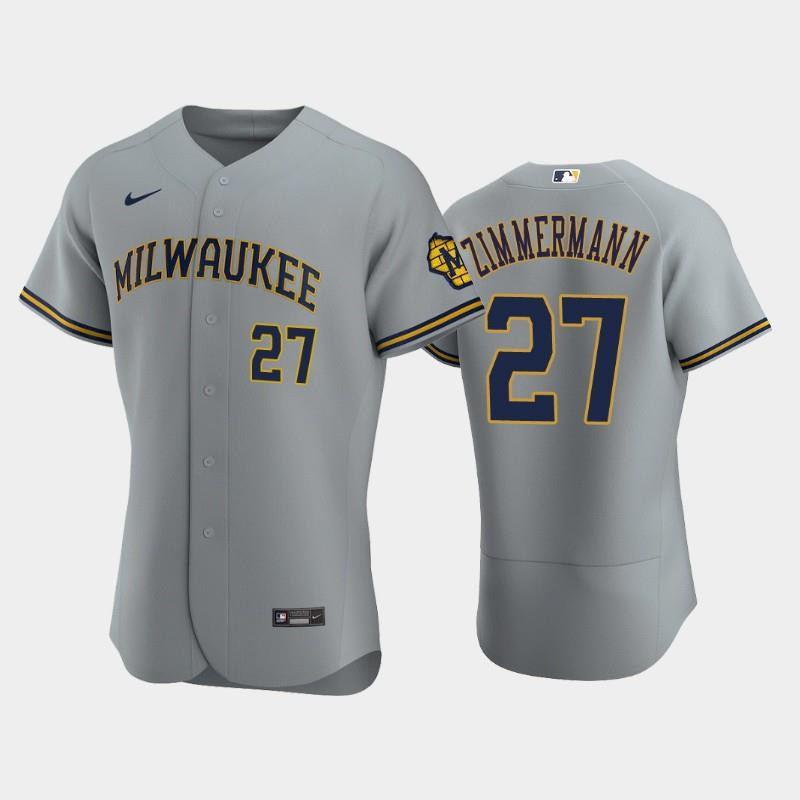 Milwaukee Brewers 27 Jordan Zimmermann Road Team Gray MLB Jersey Men's