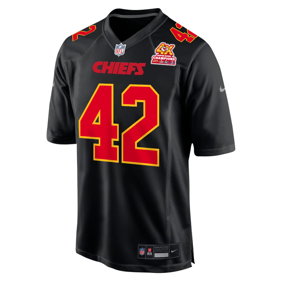 Tyree Gillespie 42 Kansas City Chiefs Super Bowl LVIII Champions 4X Fashion Game Carbon Black NFL Jersey Men's