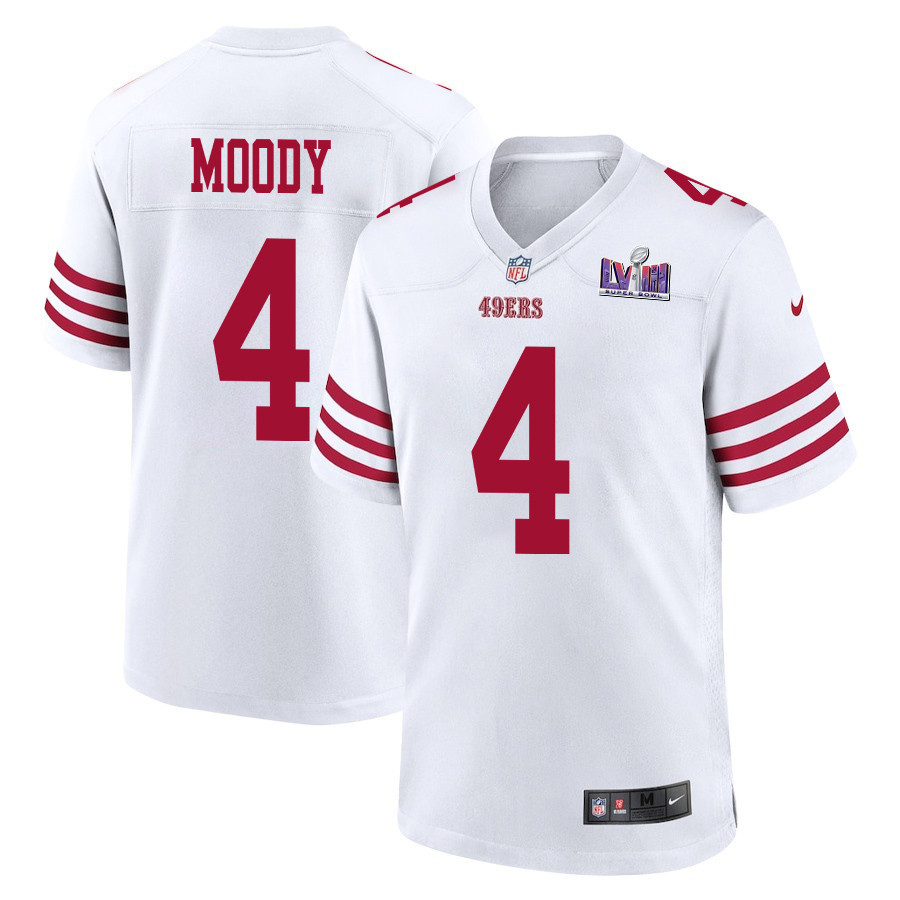 Jake Moody 4 San Francisco 49ers Super Bowl LVIII Patch Game White NFL Jersey Men's