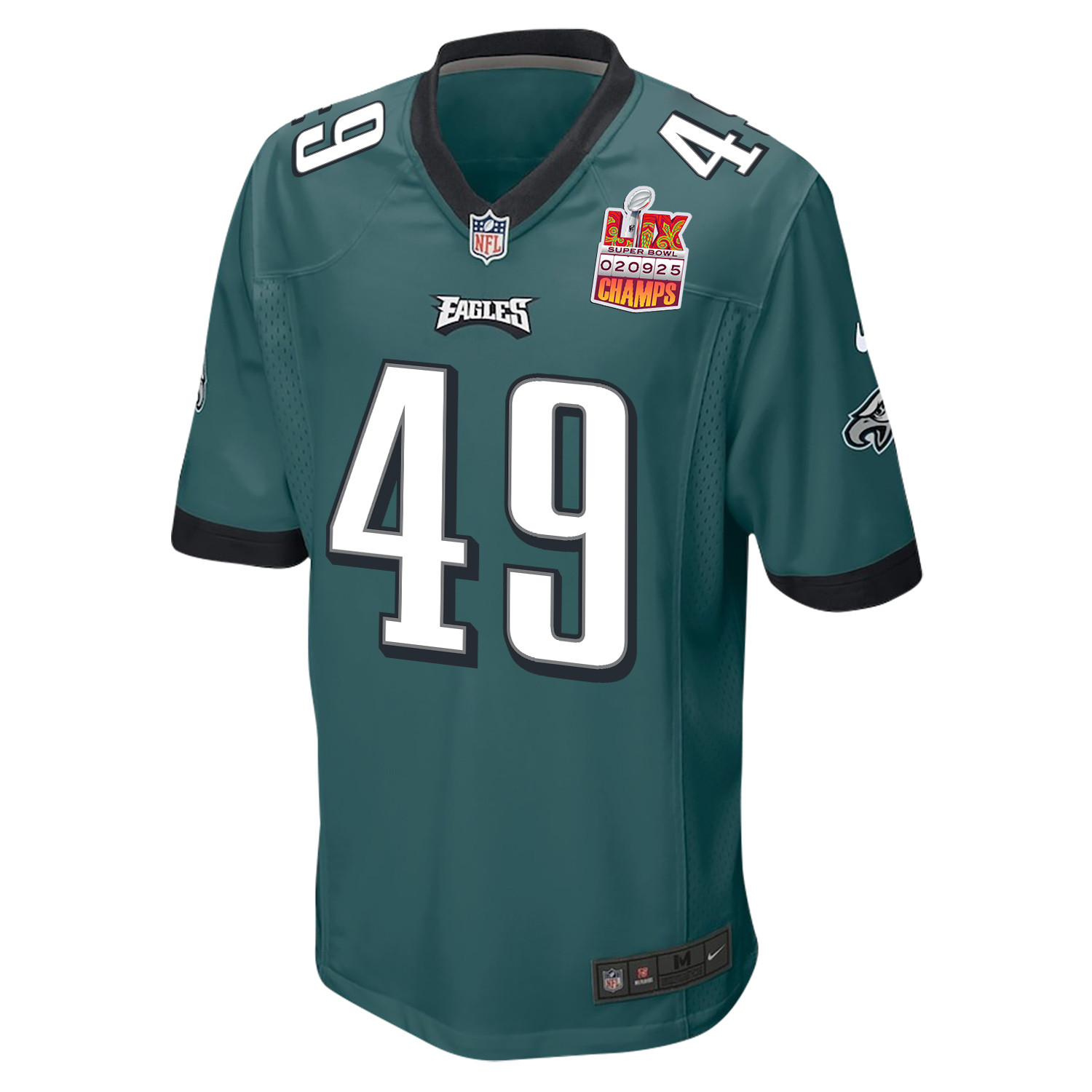 Rick Lovato 49 Philadelphia Eagles Super Bowl LIX Champions Patch Game Midnight Green NFL Jersey Men's