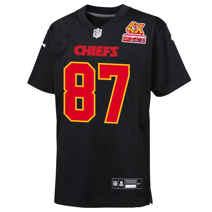 Chamarri Conner 27 Kansas City Chiefs Super Bowl LVIII Champions 4X Fashion Game Carbon Black NFL Jersey Youth