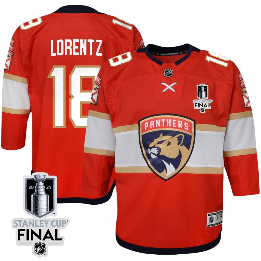 Steven Lorentz 18 Florida Panthers 2024 STANLEY CUP Final Home Breakaway Red NHL Jersey Youth