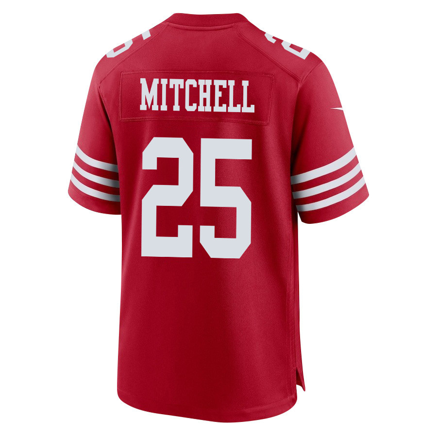 Elijah Mitchell 25 San Francisco 49ers Super Bowl LVIII Patch Game Scarlet NFL Jersey Men's
