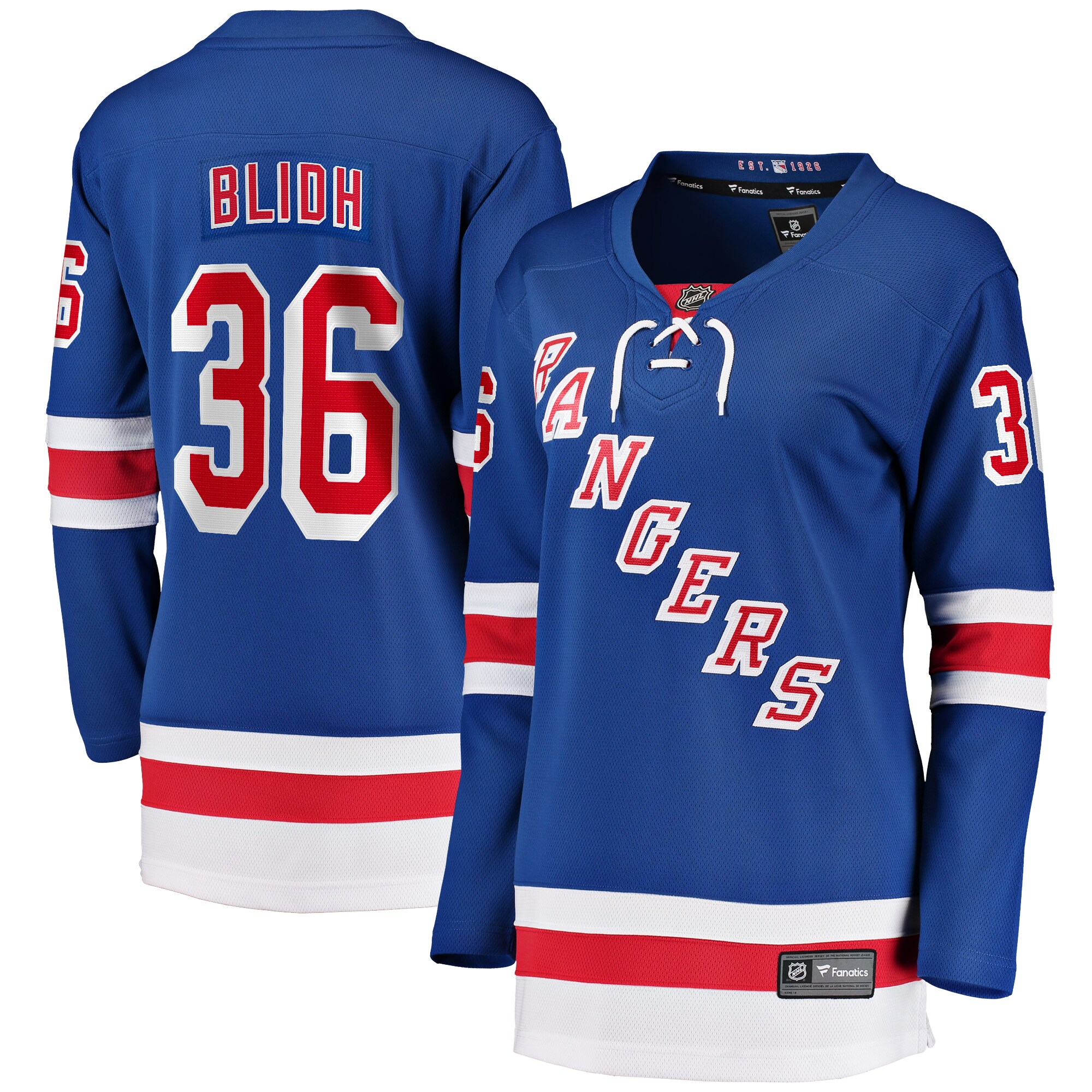 New York Rangers Anton Blidh Blue Home Breakaway Player NHL Jersey Women's