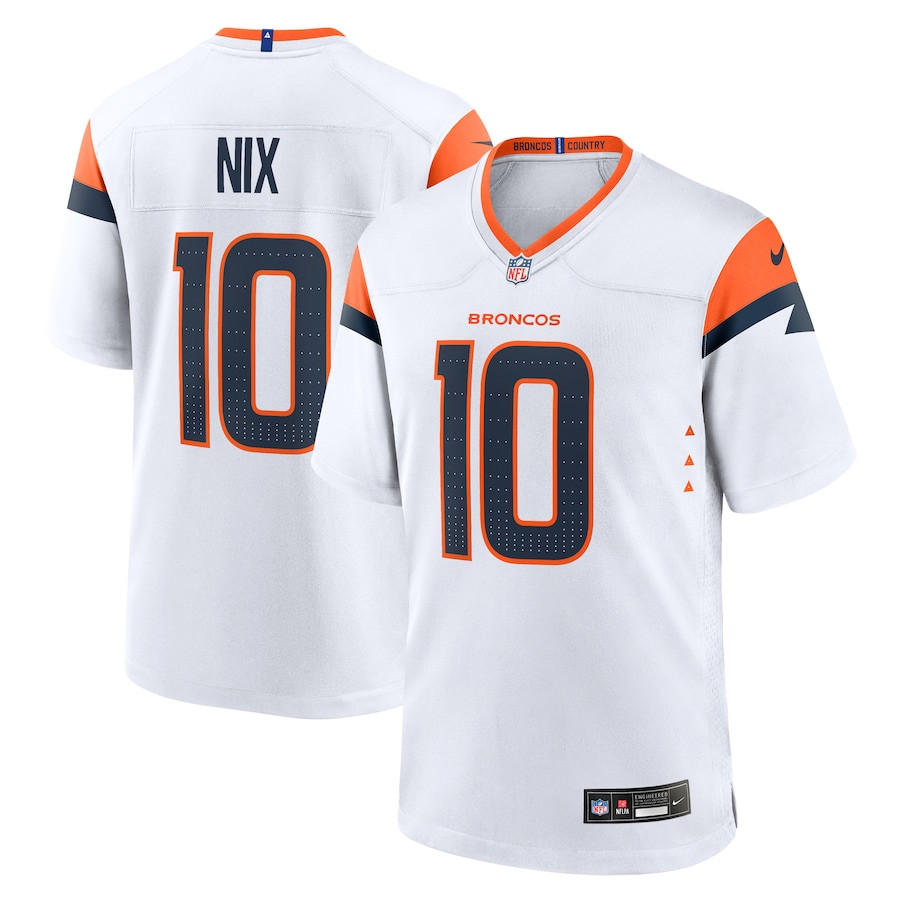 Bo Nix 10 Denver Broncos Game White NFL Jersey Men's