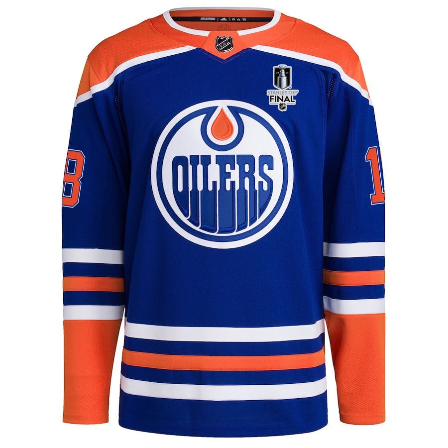 Zach Hyman 18 Edmonton Oilers 2024 STANLEY CUP Final Home Primegreen Royal NHL Jersey Men's