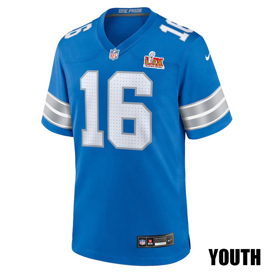 Jared Goff #16 Detroit Lions Super Bowl LIX Blue NFL Jersey Youth
