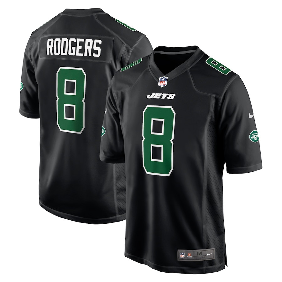 Aaron Rodgers 8 New York Jets Fashion Game Black NFL Jersey Men's