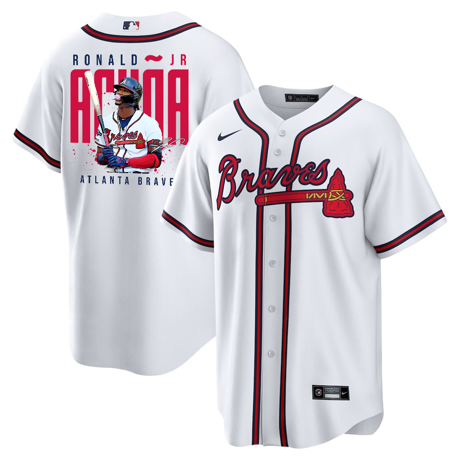 Ronald Acu?a Jr. 13 Atlanta Braves Signed Gum 2023 Home Player White Red MLB Jersey Men's