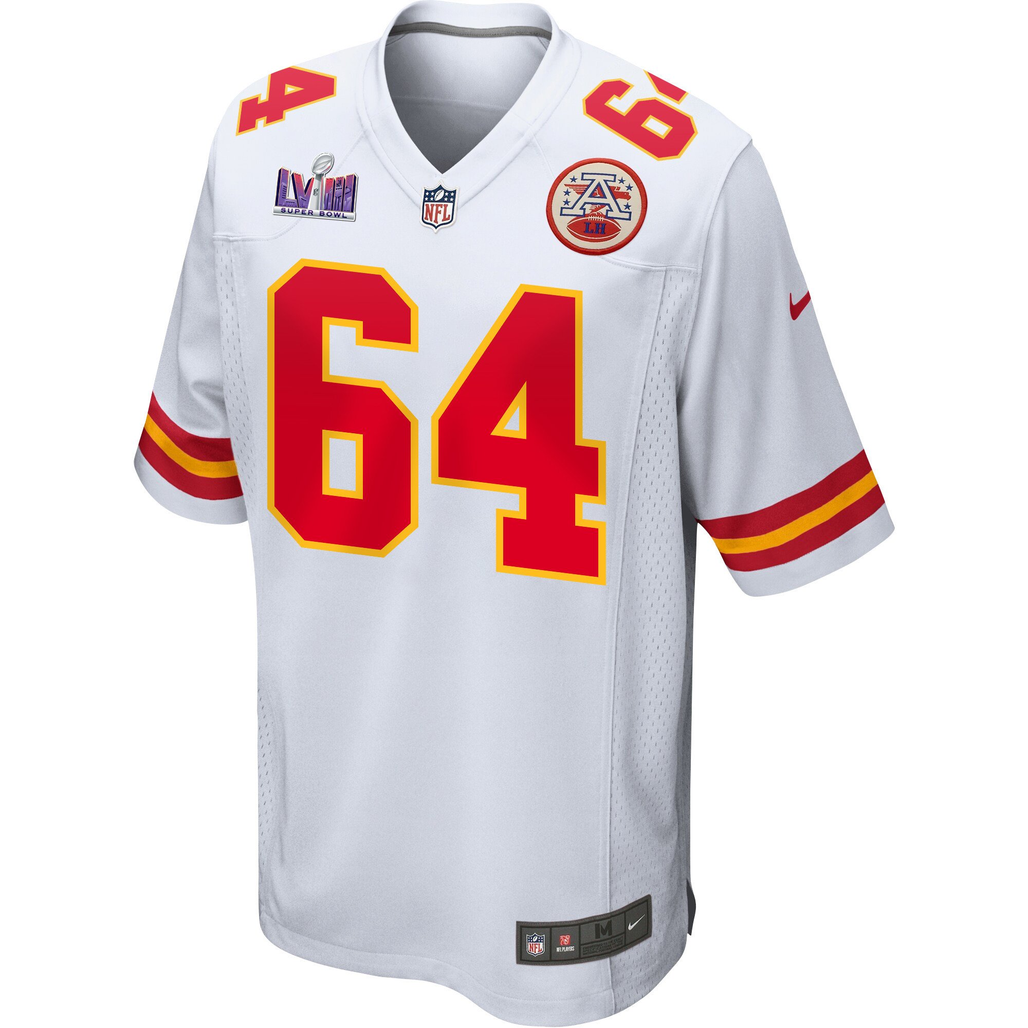Wanya Morris 64 Kansas City Chiefs Super Bowl LVIII Patch Game White NFL Jersey Men's