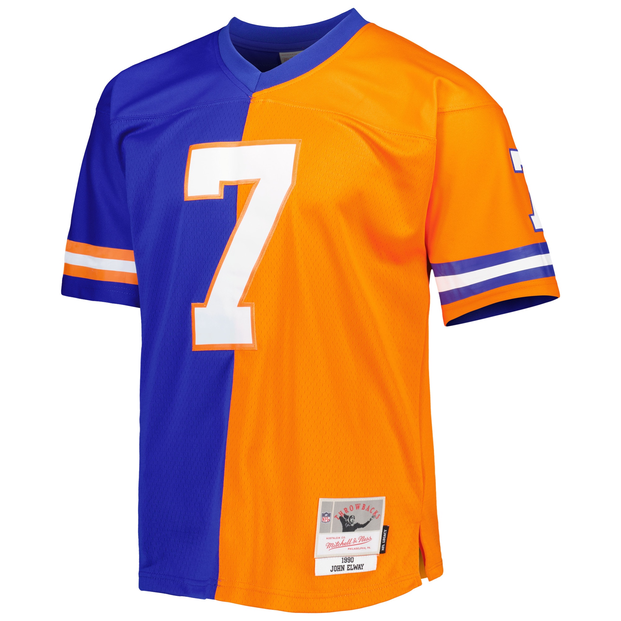 Denver Broncos John Elway Mitchell Ness Royal/Orange 1990 Split Legacy NFL Jersey Men's