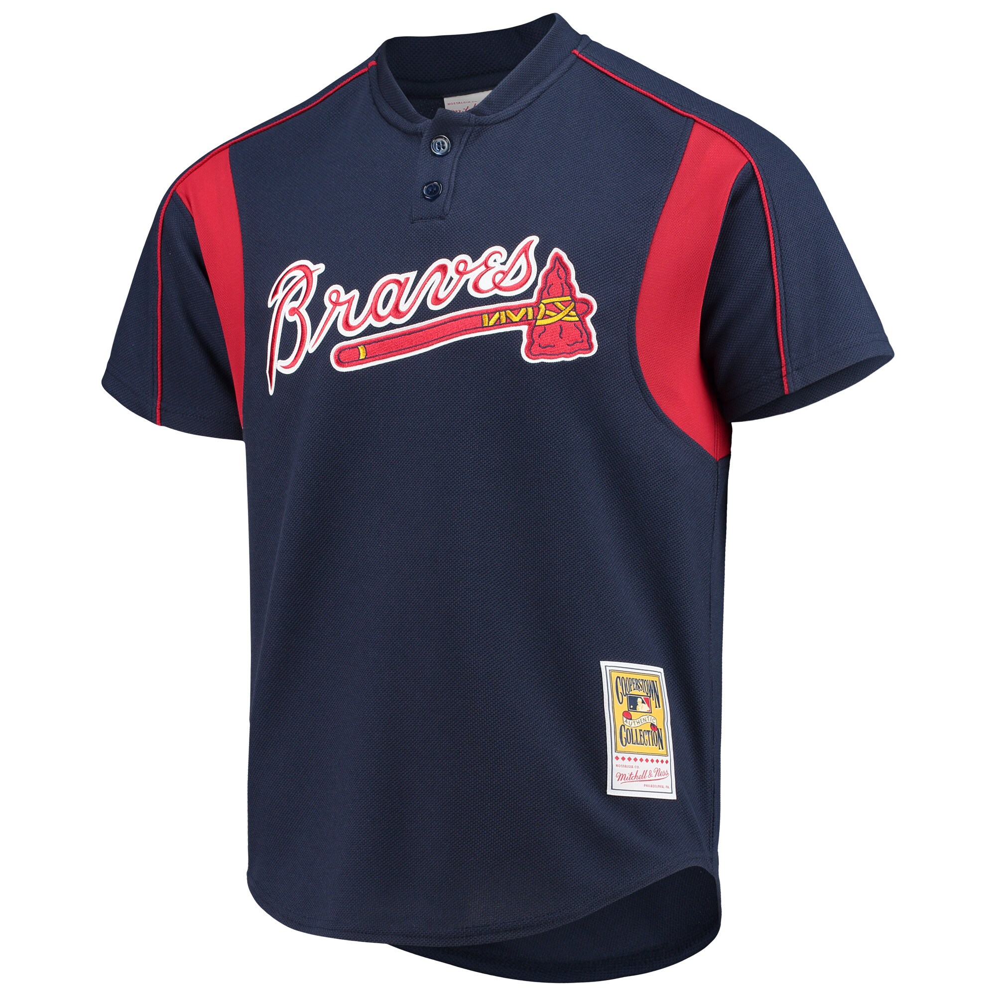 Atlanta Braves Chipper Jones Mitchell Ness Navy Cooperstown Collection Mesh Batting Practice Button-Up MLB Jersey Men's