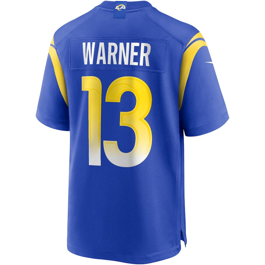 Kurt Warner 13 Los Angeles Rams Game Retired Royal NFL Jersey Men's