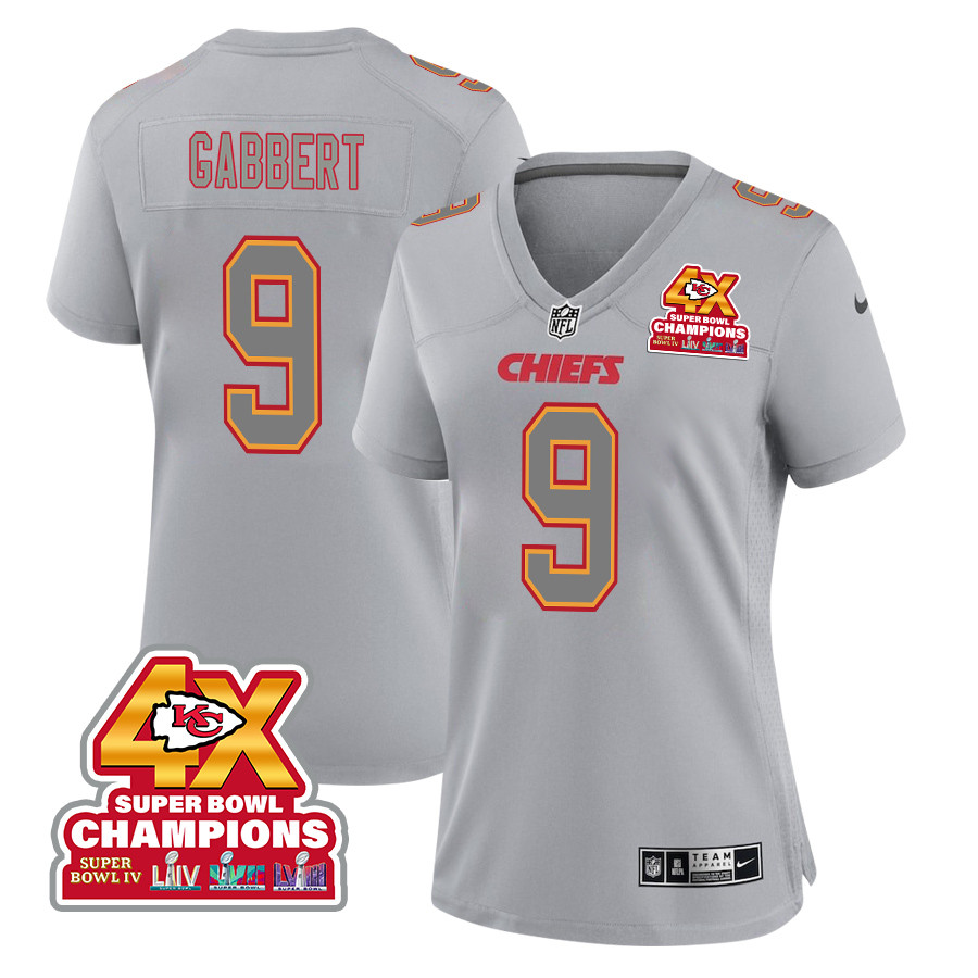 Blaine Gabbert 9 Kansas City Chiefs Super Bowl LVIII Champions 4X Atmosphere Fashion Game Gray NFL Jersey Women's
