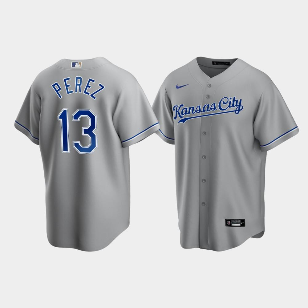 Kansas City Royals Salvador Perez 13 Gray Road MLB Jersey Men's