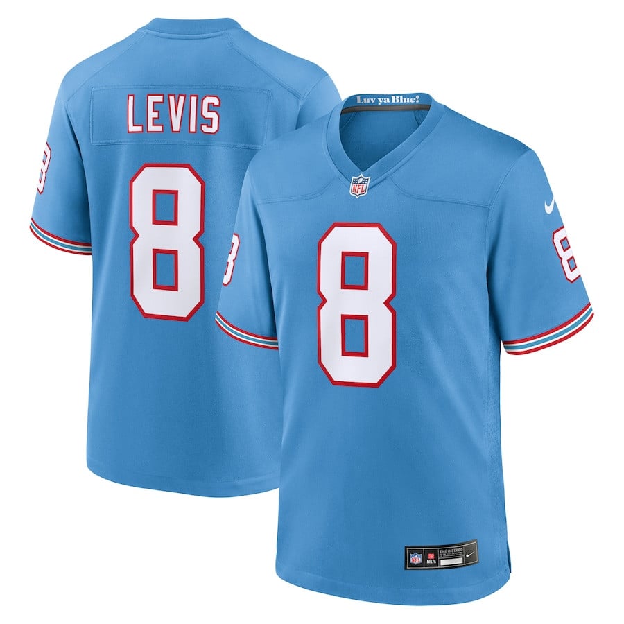 Will Levis 8 Tennessee Titans Oilers Throwback Game Light Blue NFL Jersey Men's