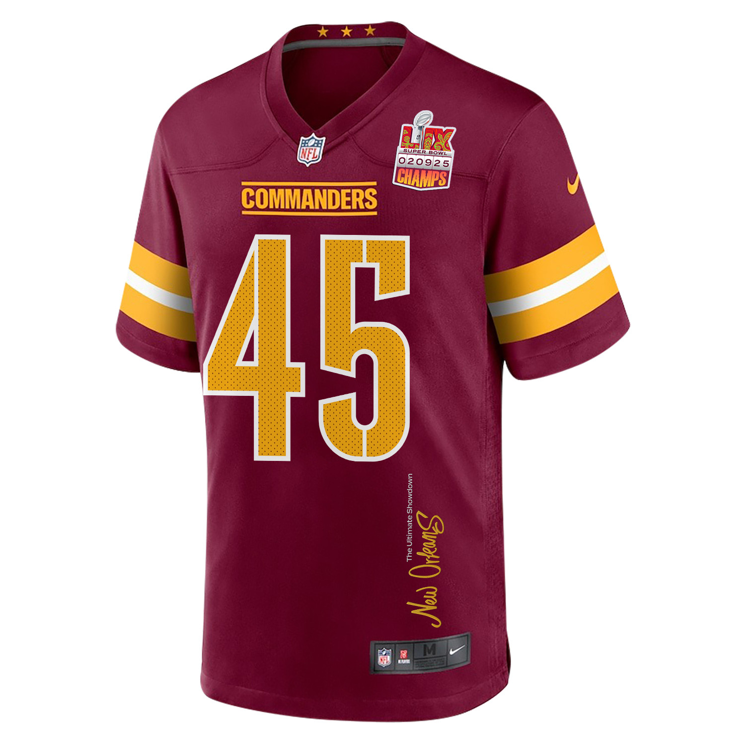 Dominique Hampton 45 Washington Commanders Super Bowl LIX Champions Patch New Orleans The Ultimate Showdown' EMBROIDERED Game Burgundy NFL Jersey Men's