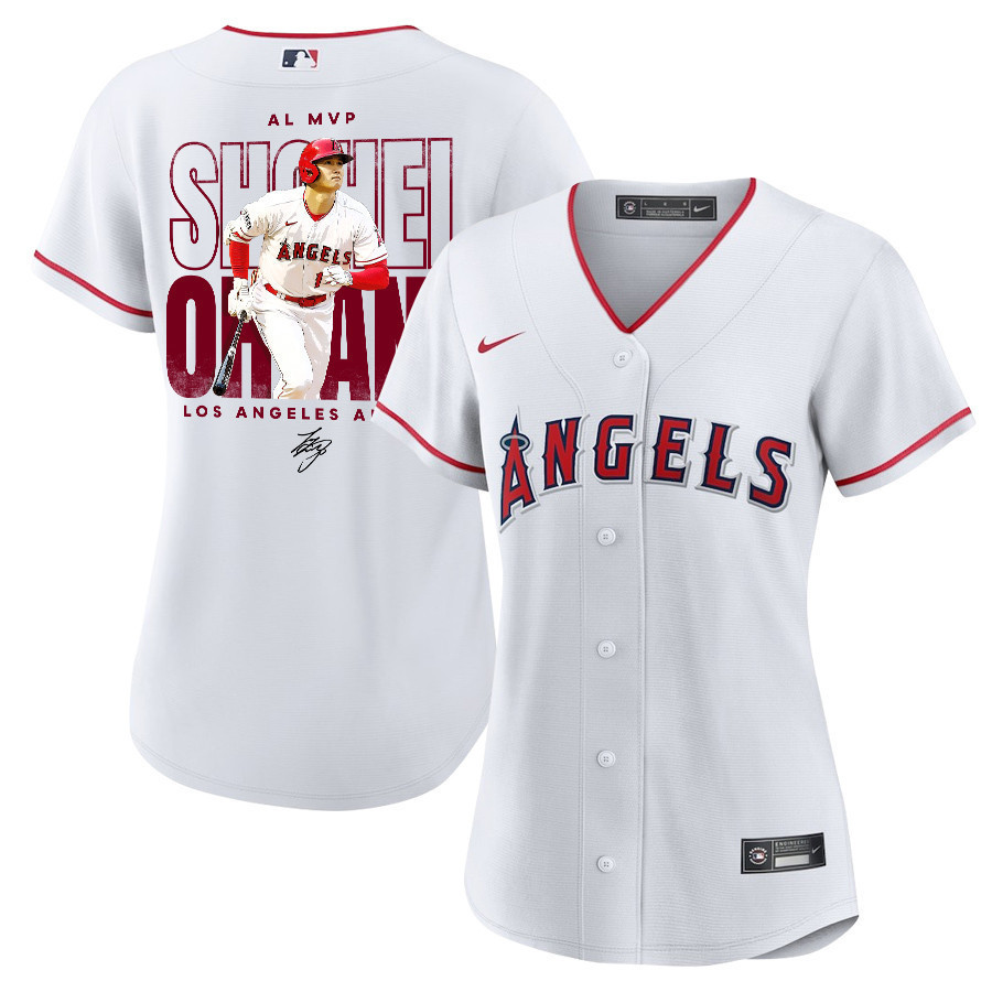 Shohei Ohtani 17 Los Angeles Angels Signed Name 2023 Home Player White MLB Jersey Women's