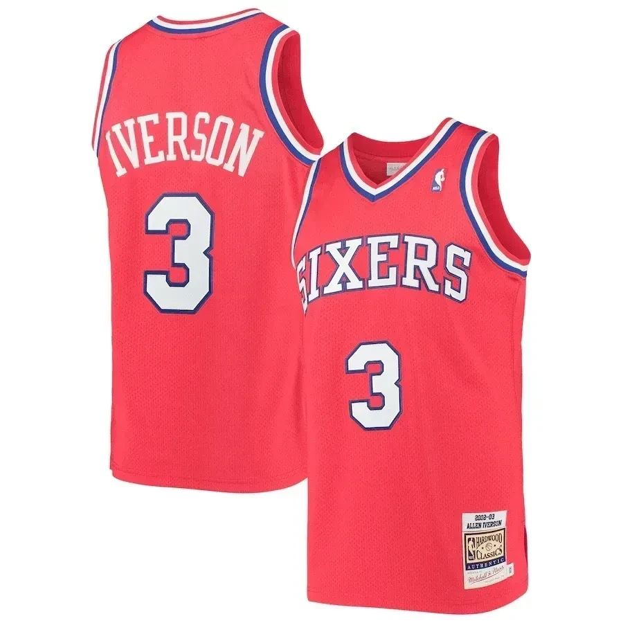 Allen Iverson Philadelphia 76ers Mitchell Ness 2002 Hardwood Classics Red NBA Jersey Men's