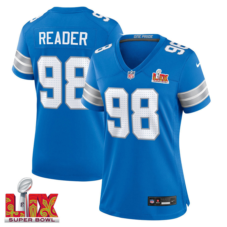 DJ Reader #98 Detroit Lions Super Bowl LIX Blue NFL Jersey Women's