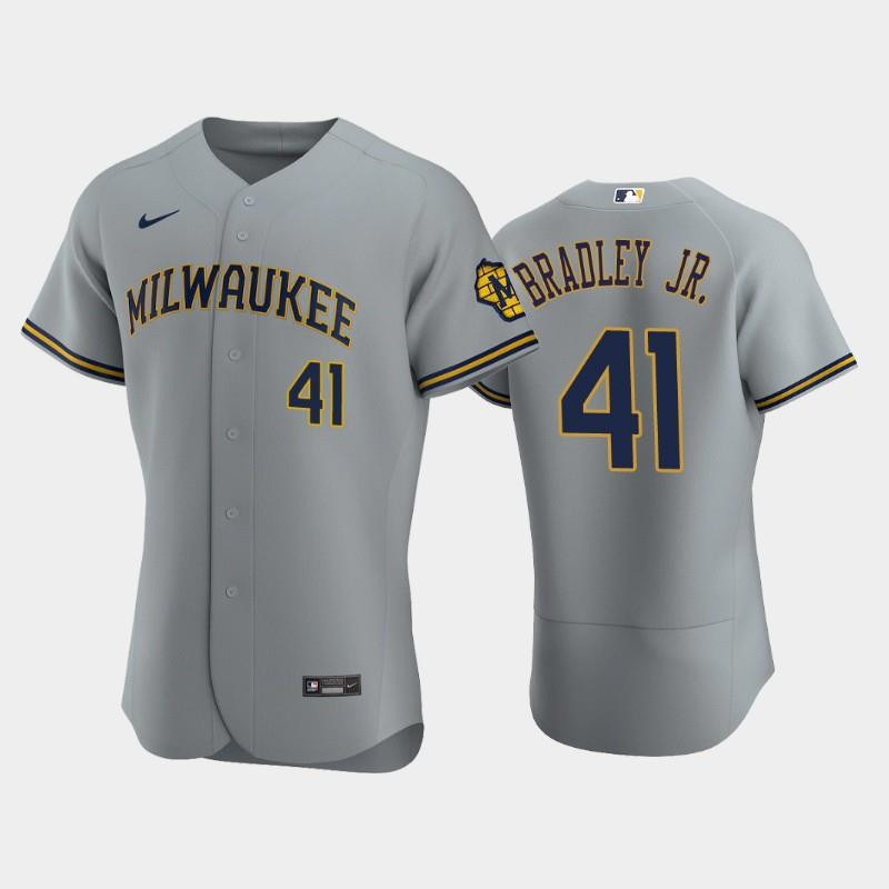Milwaukee Brewers 41 Jackie Bradley Jr. Road Team Gray MLB Jersey Men's