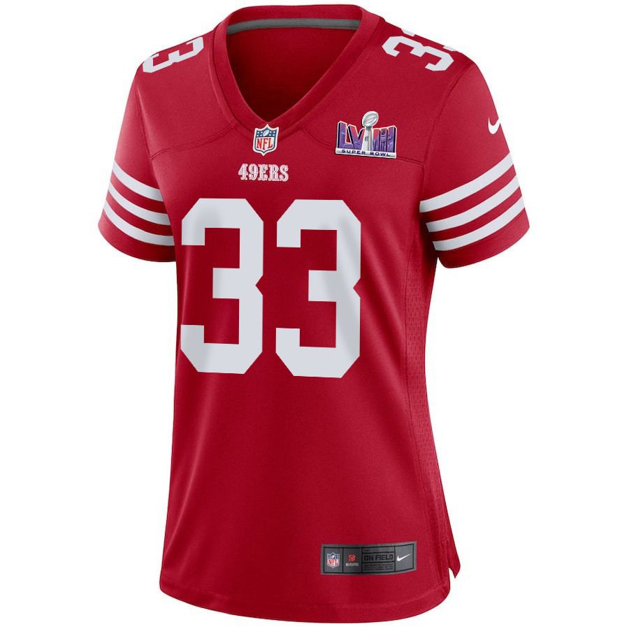 Logan Ryan 33 San Francisco 49ers Super Bowl LVIII Patch Game Scarlet NFL Jersey Women's