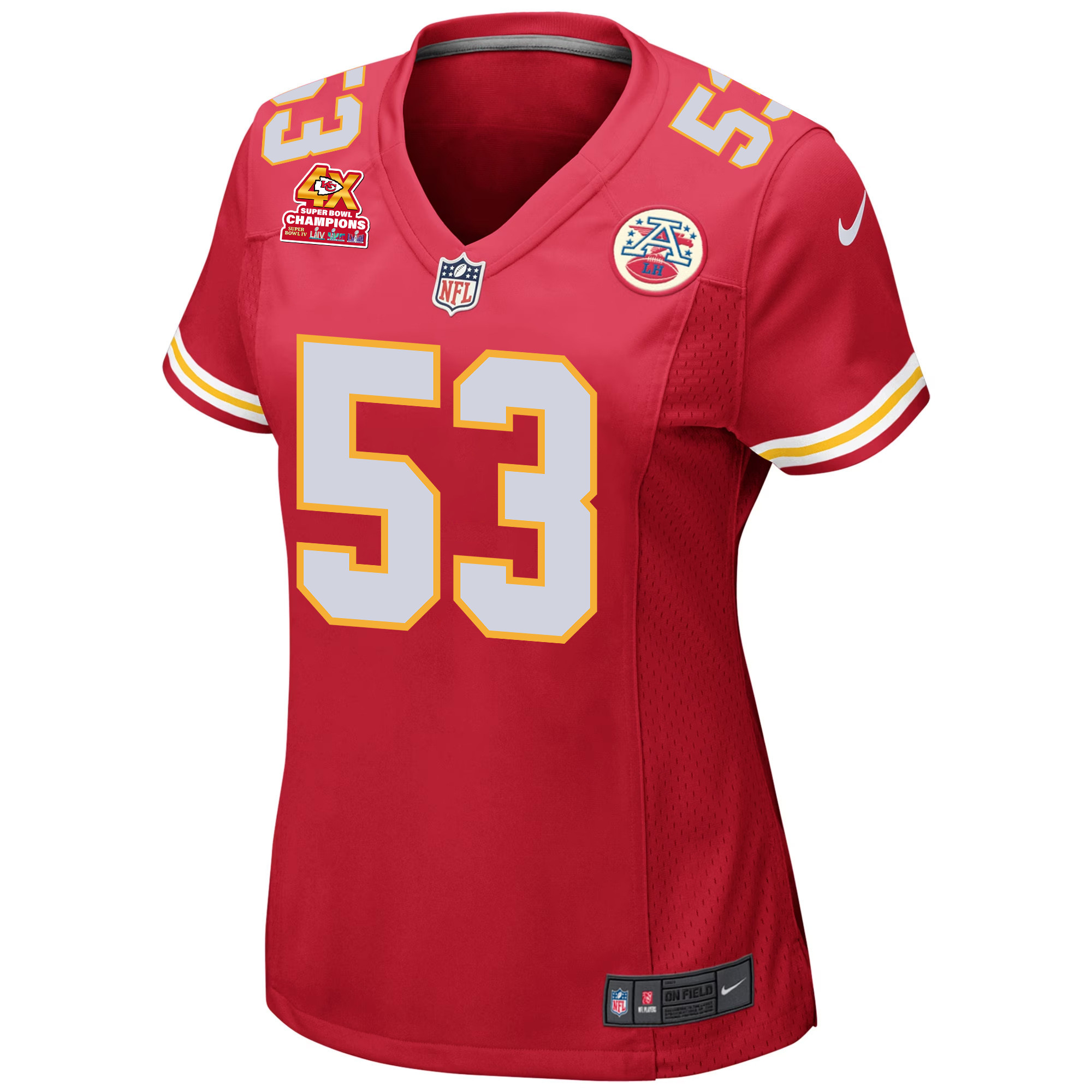 BJ Thompson 53 Kansas City Chiefs Super Bowl LVIII Champions 4X Game Red NFL Jersey Women's