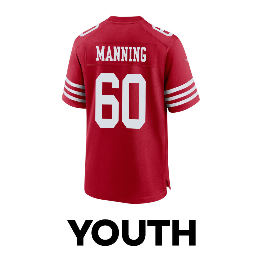 Ilm Manning 60 San Francisco 49ers Super Bowl LVIII Patch Game Scarlet NFL Jersey Youth