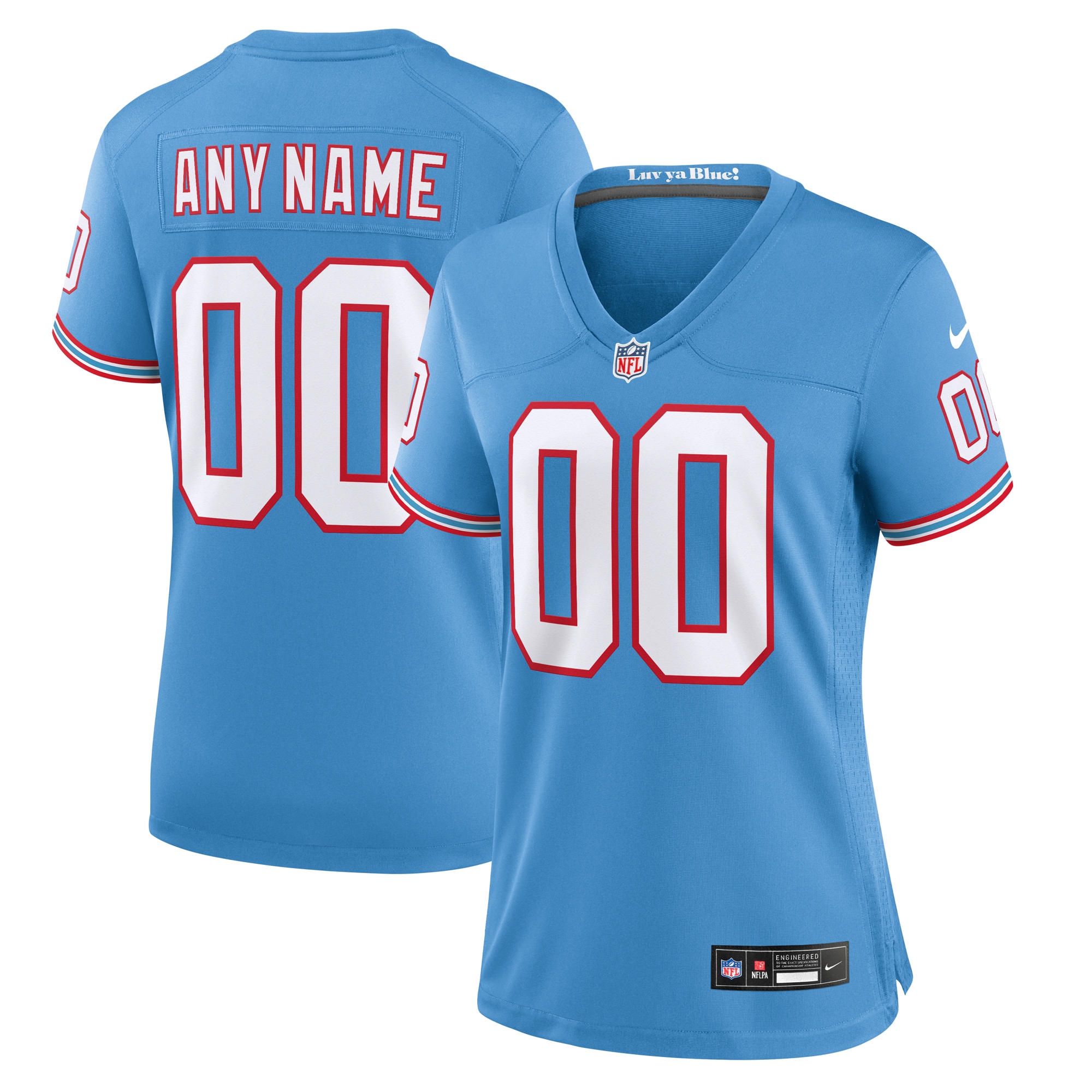 Tennessee Titans Light Blue Oilers Throwback Custom Game NFL Jersey Women's