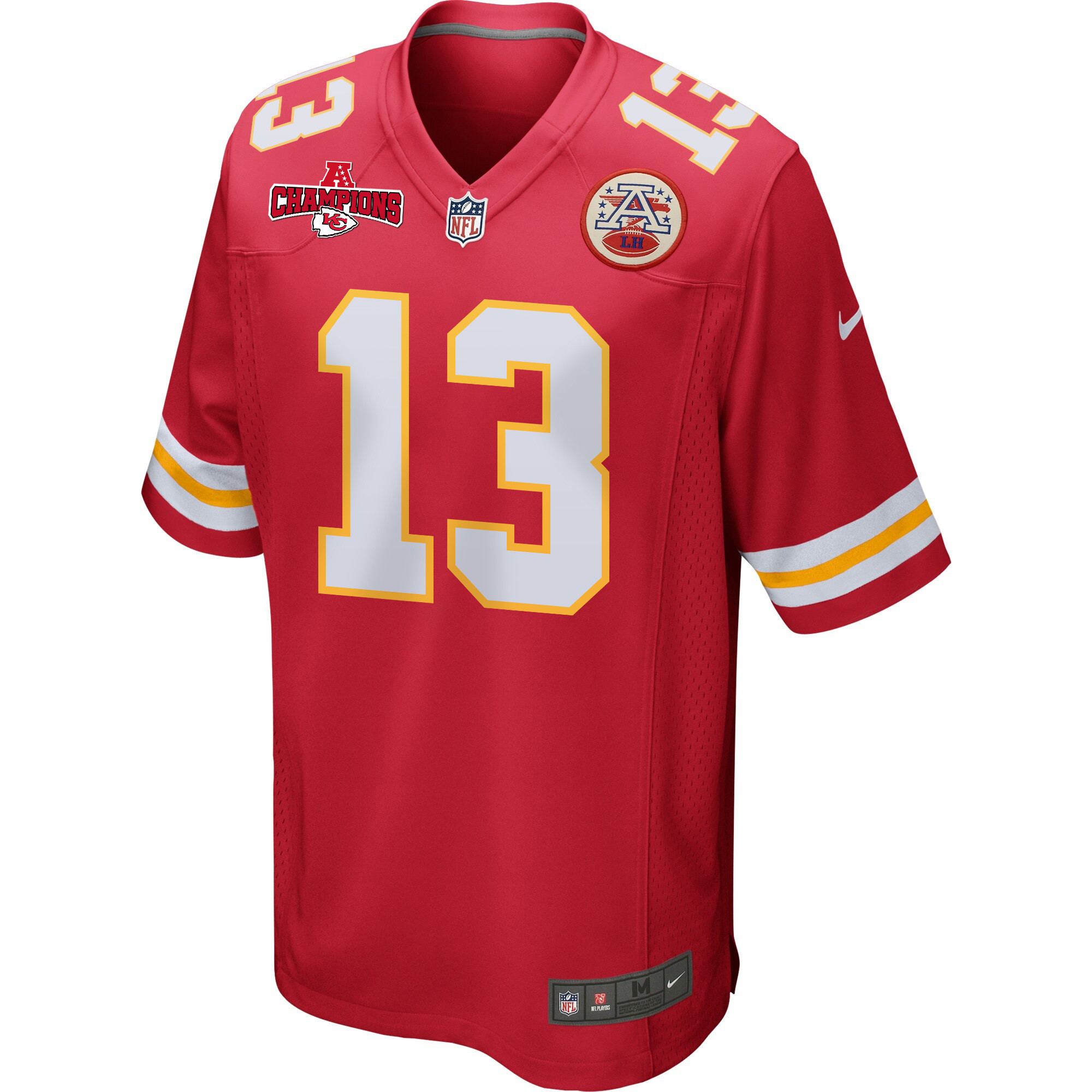 Nazeeh Johnson 13 Kansas City Chiefs AFC Champions Patch Game Red NFL Jersey Men's