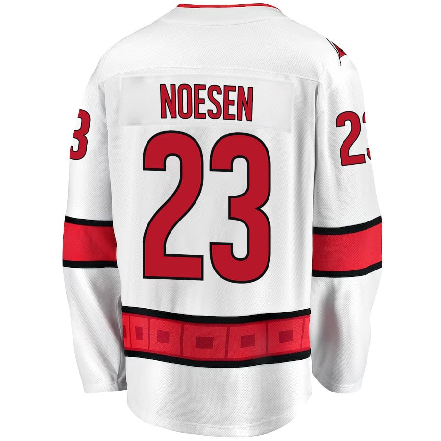 Stefan Noesen 23 Carolina Hurricanes Stanley Cup 2023 Playoffs Patch Away Breakaway White NHL Jersey Men's