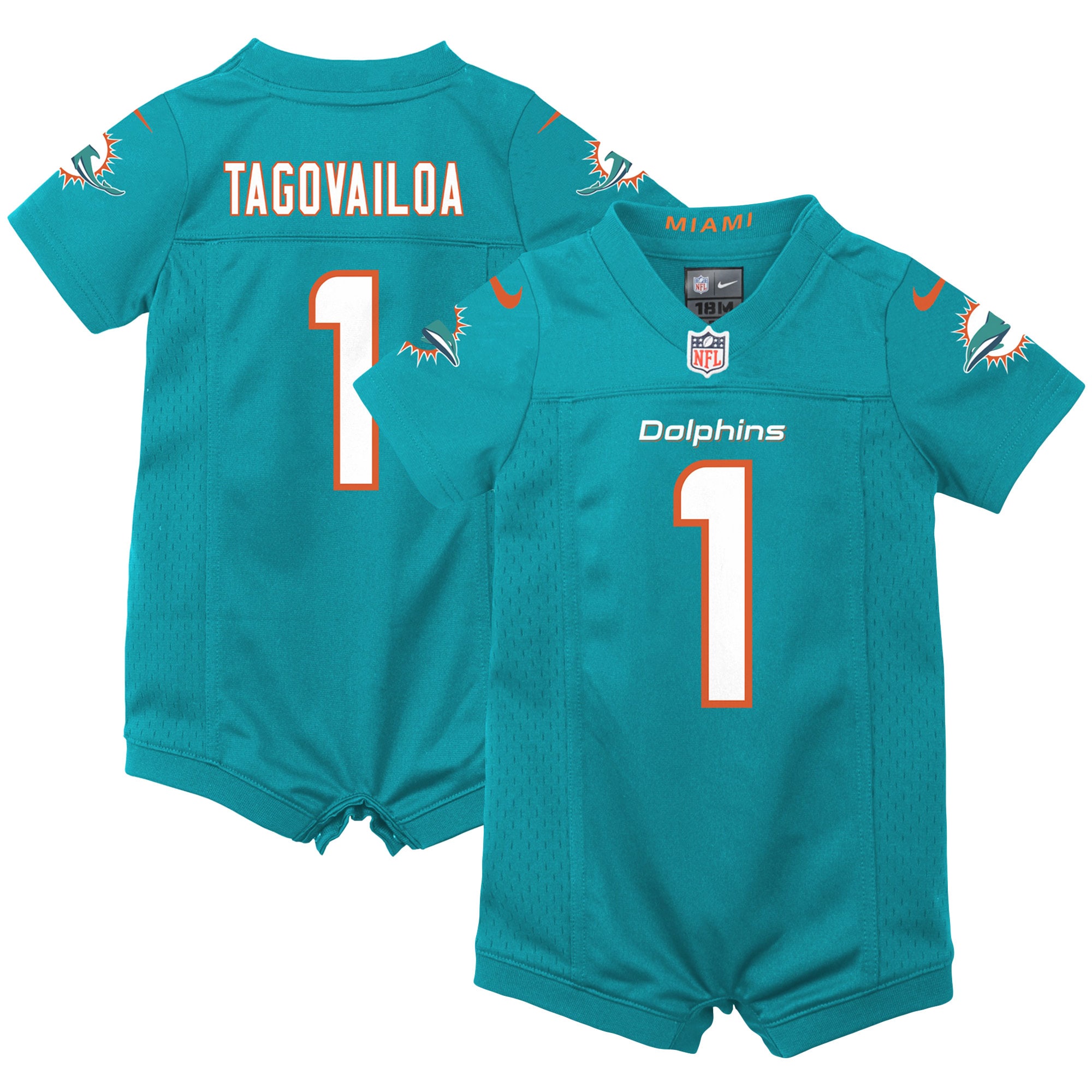 Newborn Infant Miami Dolphins Tua Tagovailoa Aqua Game Romper NFL Jersey Men's