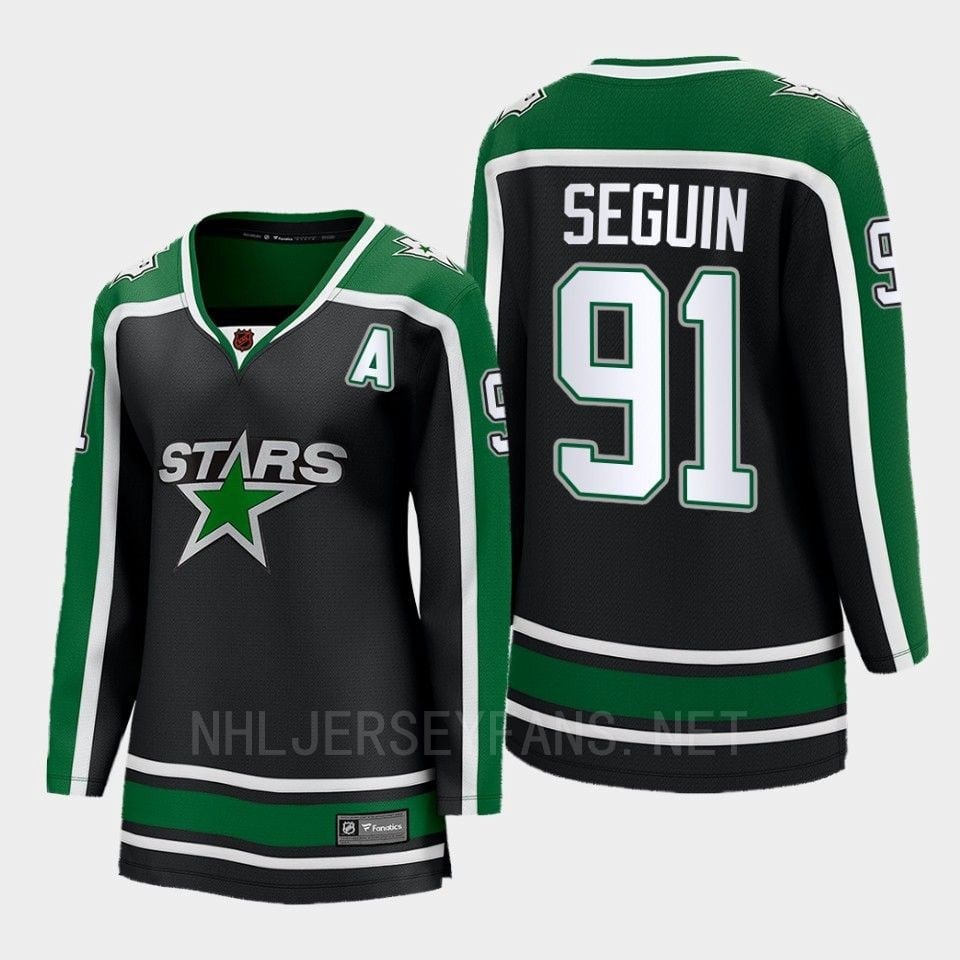 Dallas Stars 91 Tyler Seguin Reverse Retro Black Equipment, Women NHL Jersey Women's