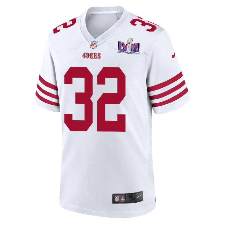 Tyrion Davis-Price 32 San Francisco 49ers Super Bowl LVIII Patch Game White NFL Jersey Men's