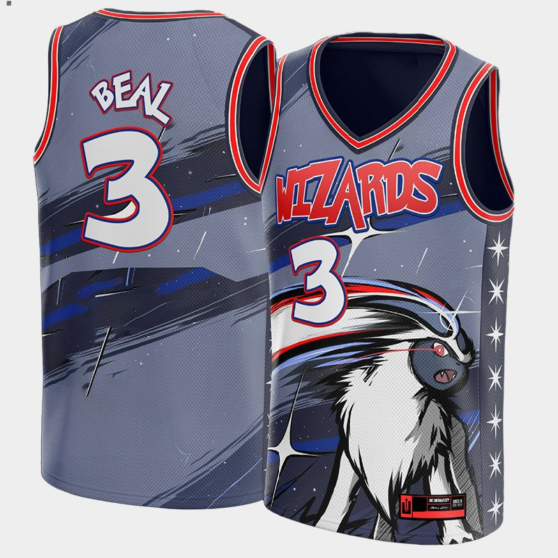 Bradley Beal 3 Pokemon Washington Wizards Gray Cartoon NBA Jersey Men's